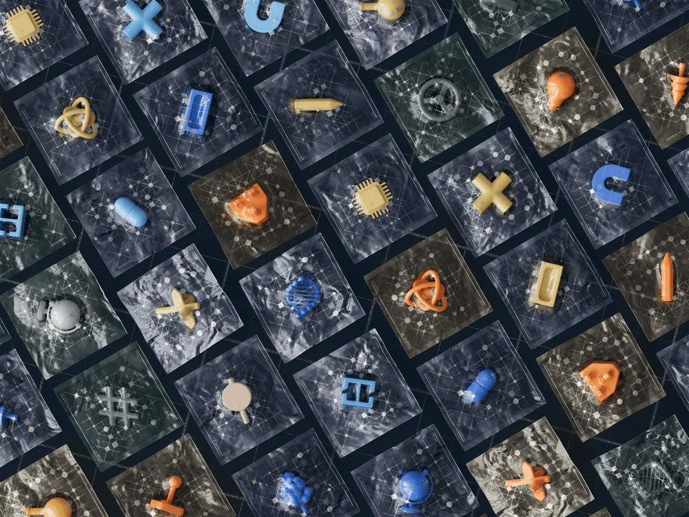Abstract AI and technology icon cluster with glowing interface details