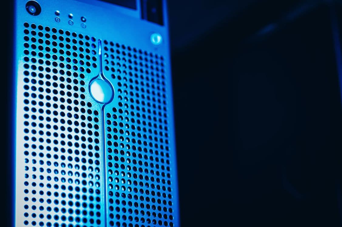 Data center server racks with enterprise infrastructure lighting